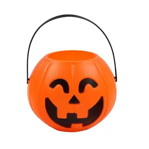 Large Plastic Pumpkin Bucket - Halloween Pumpkin Trick or Treat Buckets for Kids, 7 inches Large Capacity Jack O Lantern Pumpkins Candy Holder for Halloween Home Decor (2 pcs)