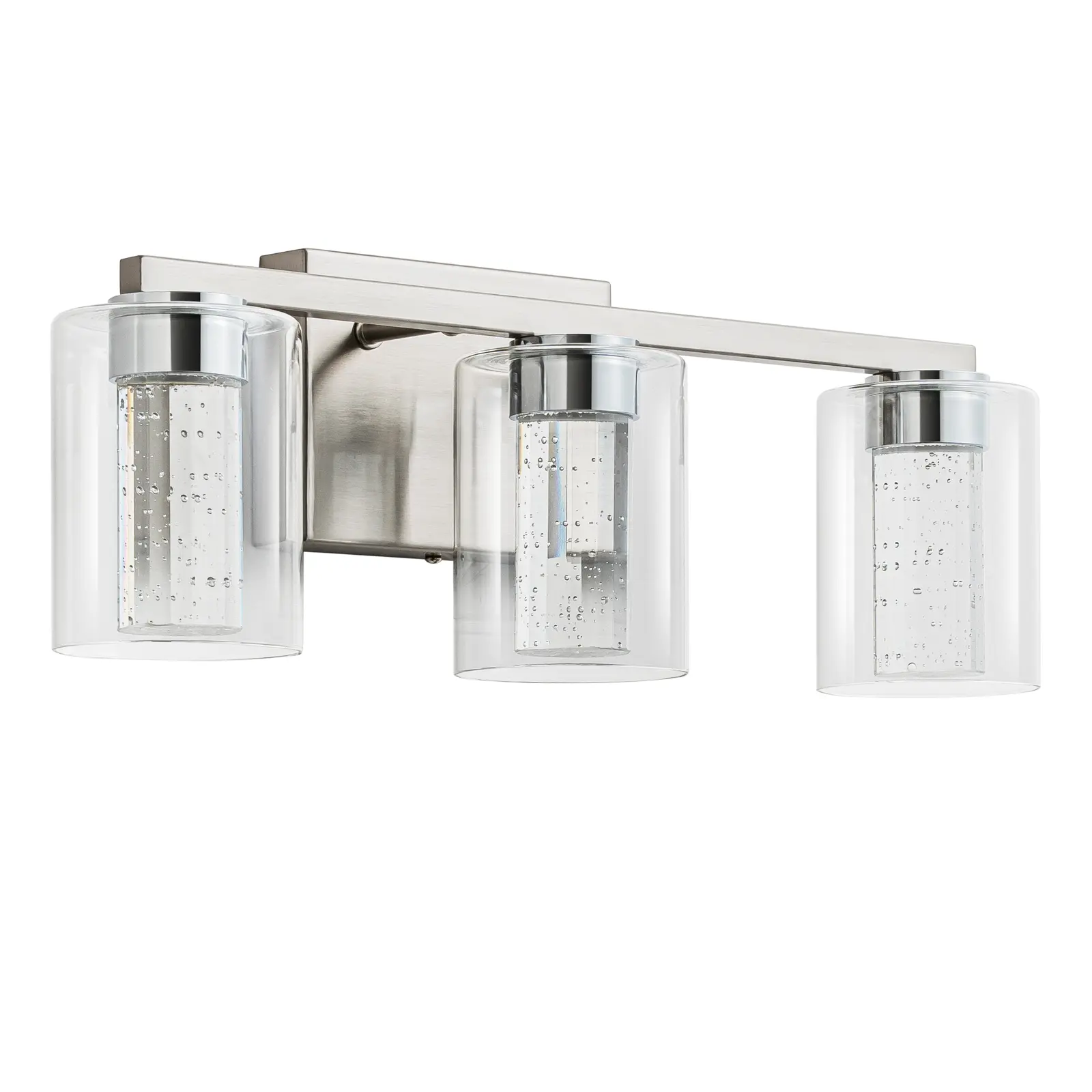 SineRise Brushed Nickel Vanity Light with 3 Color Modes (3000K/4000K/6000K), Eye Protection LED Bathroom Light Fixture, Dimmable Modern Wall Light Over Mirror with Clear Glass Shade Design Lamp
