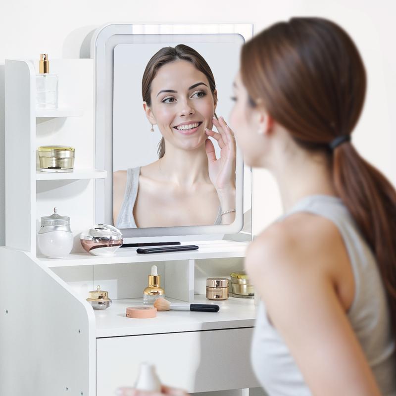 Modern LED Vanity Table, Makeup Desk with Mirror&Lights 3 Color Modes,Drawers&Shelves, for Girls Bedroom,Perfect Gift for Her – bedroom essential