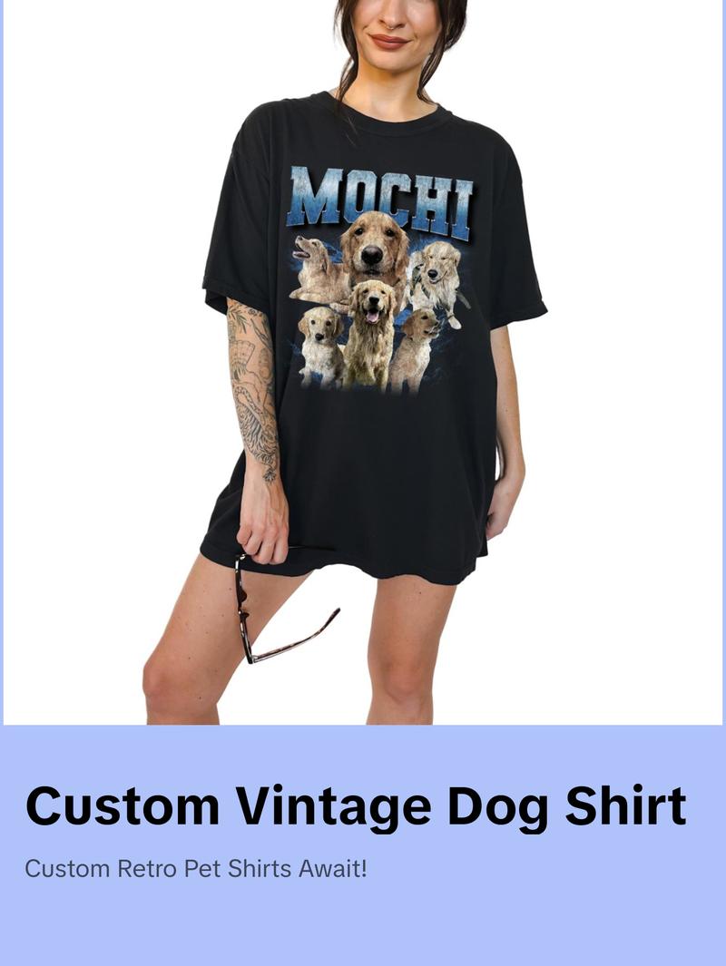 Custom Vintage Washed Dog Shirt, Retro Collage Shirt, Custom Pet Shirt, Retro 90's Custom Shirt,