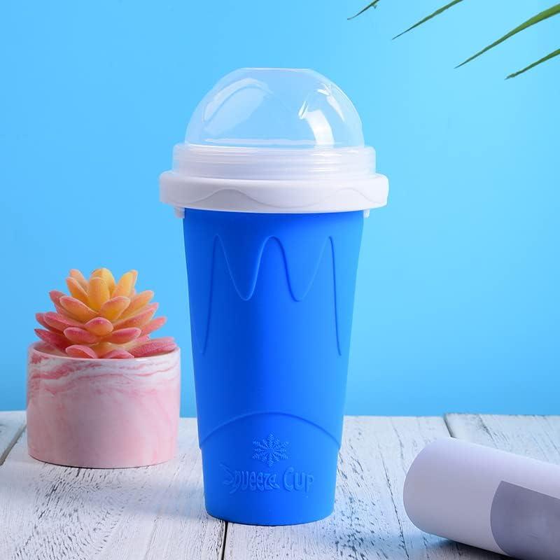 AIT Corp Slushy Maker,Frozen Magic Cup, Double Layers Silica Smoothie Pinch Ice Cooling Homemade Milk Shake Ice Cream ,blue Kitchen Silicone Spoon Utensils Mug