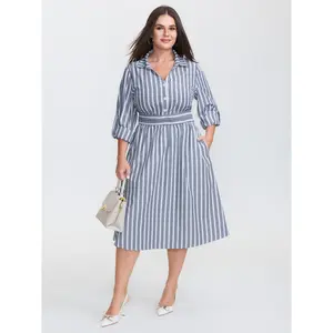 【Tammy Control】 BLOOMCHIC Monochrome Stripe Tab Sleeve Button Midi Dress 2026 Summer Vibes Casual Fit Swimweek