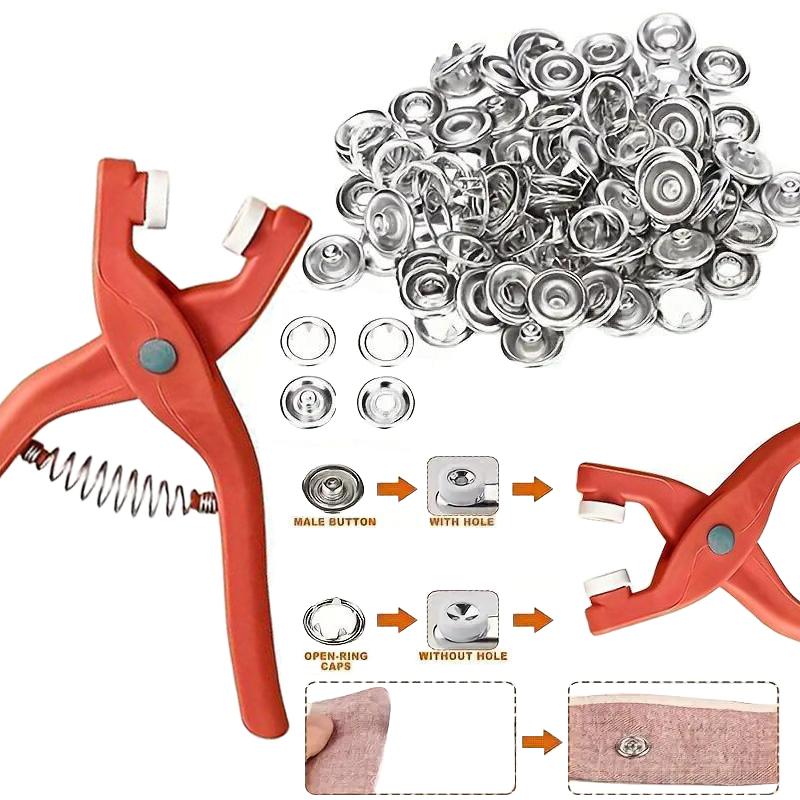 Sewing Button Set, 1 Set Sewing Button with Manual Pressure Pliers & Clear Storage Box, Metal Sewing Buttons for DIY Crafts, Clothes Hat Bag, Seam Supplies