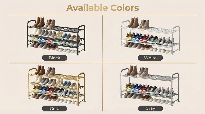 SUOERNUO 2/3/4 Tier Metal Shoe Rack Long Shoes Storage Organizer for Closet Entryway Black Grey Paint Adjustable Room Organizing Large Capacity Multipurpose Shoe Rack Easy to Assemble