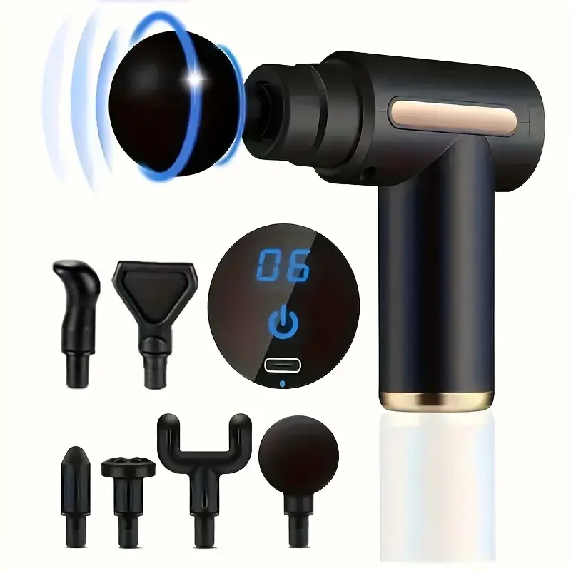 USB Rechargeable Tissue Massage Gun - 6 Massage Heads, 6 Speed Settings, Compact Portable, HD LCD Display, Low-Noise, Deep Relief for Daily & Gym Full-Body Post-Exercise Use