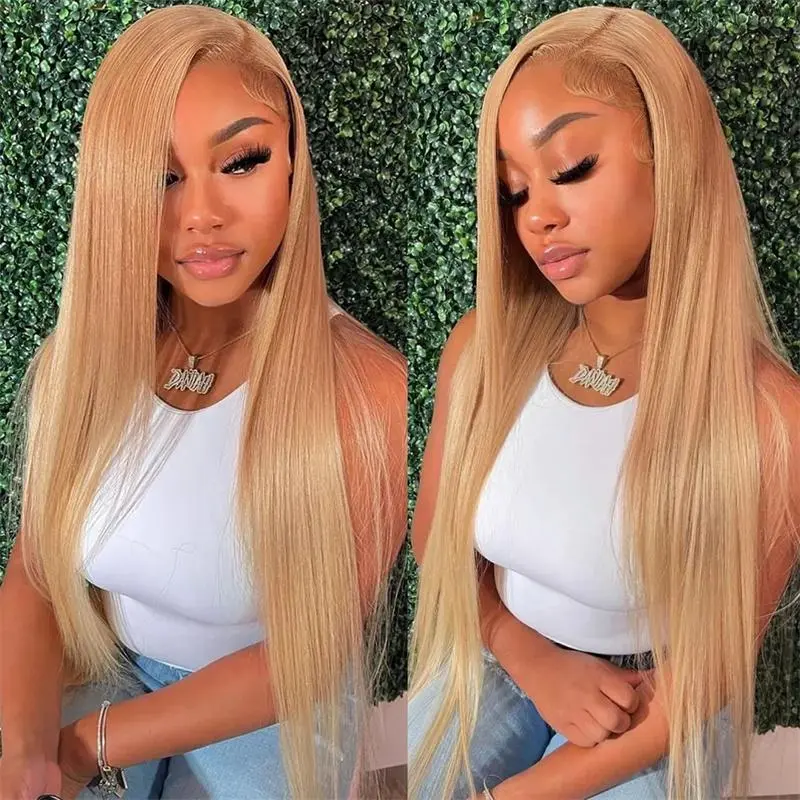 [30Inch for Only $109] Hot Star 27# Honey Blonde Colored Red Color 613# Blonde Color 99J Burgundy Color Ginger Color and P4/27 Highlight Color Human Hair Frontal Wigs Straight 180% 13x6 HD Transparent Lace Front Human Hair Wigs For Women