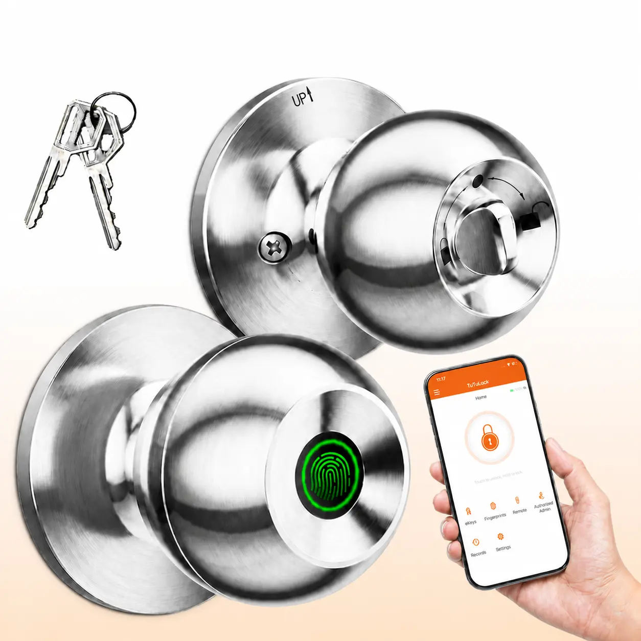 【5-Min Easy Installation】EUERTE Silent Fingerprint Smart Door Knob, Biometric Keyless Entry Lock with APP Remote Control,Auto Lock 3 Modes,Smart Security Lock for Bedroom,Apartment,Garage,Office & Home Indoor Rooms,deals for you day
