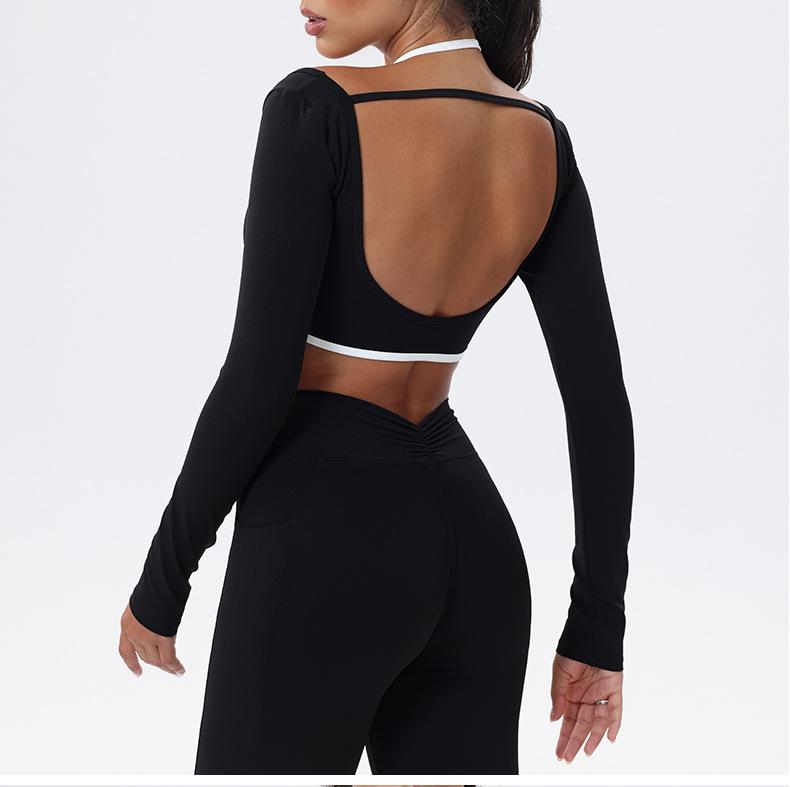 Workout Sets for Women 2 Piece Outfits Seamless High Waist Leggings Yoga Long Sleeve Crop Tops Athletic Gym Sets elegante  sport halter bra for gym workout sets for women Free Gift: Athletic Shorts