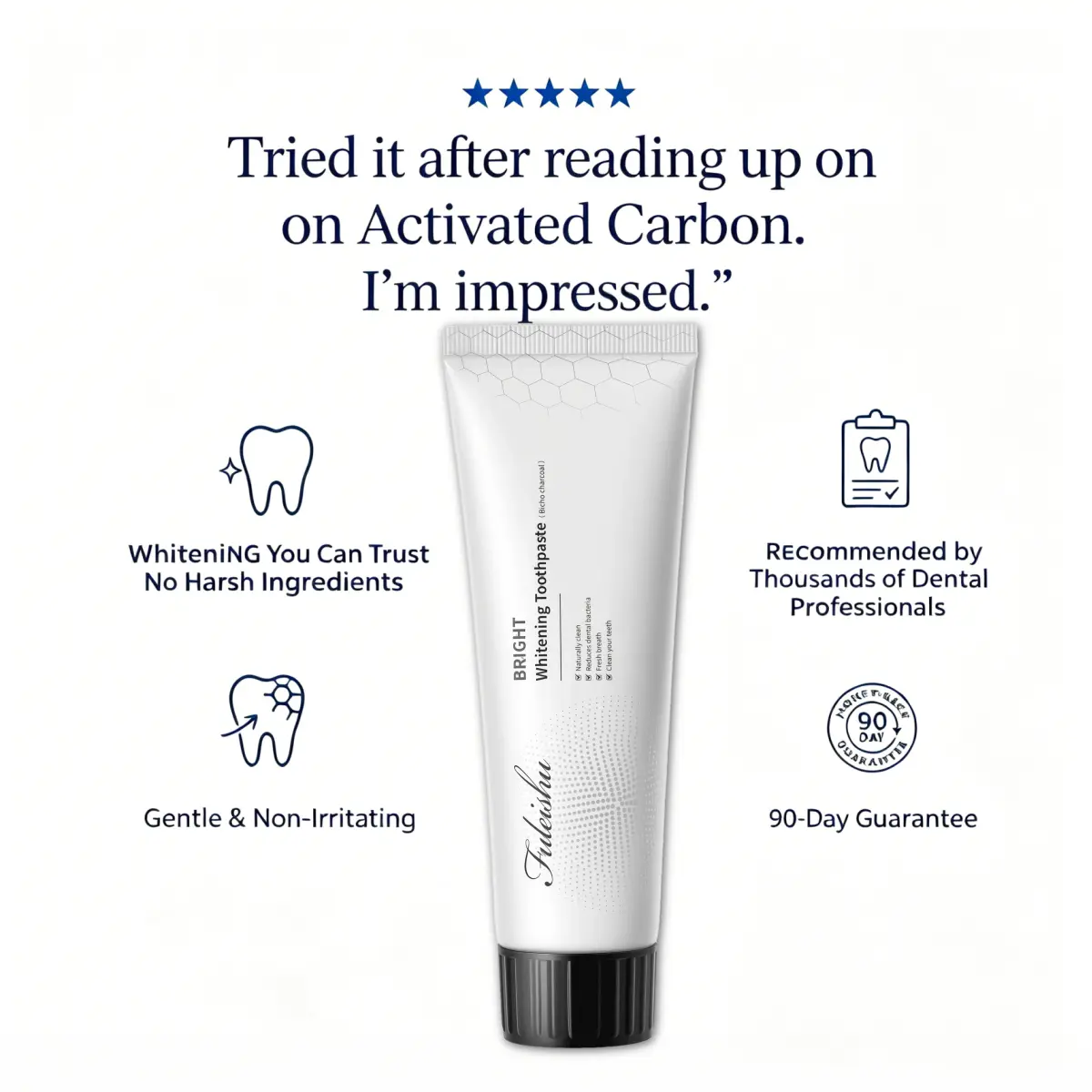 Fuleishu Pro-Defense Activated Charcoal Whitening Toothpaste | Deep Stain Removal, Enamel Repair & Cavity Protection, All Day Fresh Oral Wellness