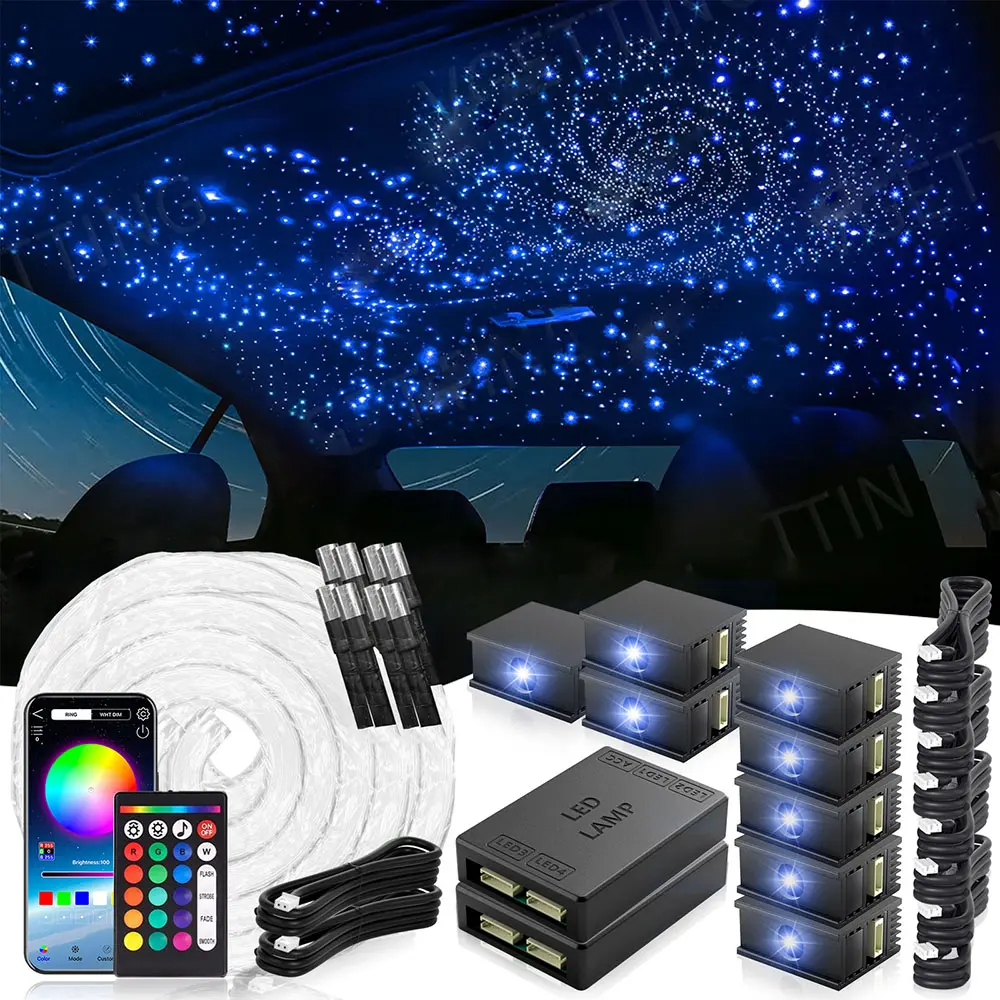 Split Starlight Headliner Kit - 300pcs-1200pcs 0.02in 4.9ft Fiber Optic RGBW Star Lights Starlight Car Roof  16W Engine Easy to Hide,Flexible Wiring,APP/Remote Control for Car Roof Ceiling, Led Lights, Fiber Optic Light Ceiling Bluetooth Controlled
