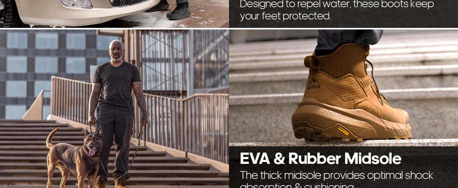 NORTIV 8 Men's Waterproof Military Tactical Work Boots Leather Motorcycle Combat Lightweight Non-Slip Hiking Boots for Men Defender Ankle-high Protection Durable Breathable Fabric - Outdoor Footwear SpringStatements
