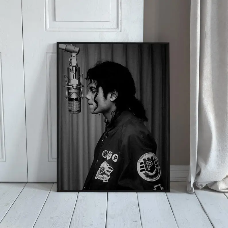 Micheal Jackson of Pop Recording Poster – Retro Studio Music Wall Art, Black & White Iconic Singer Portrait Print for Music Rooms , Offices