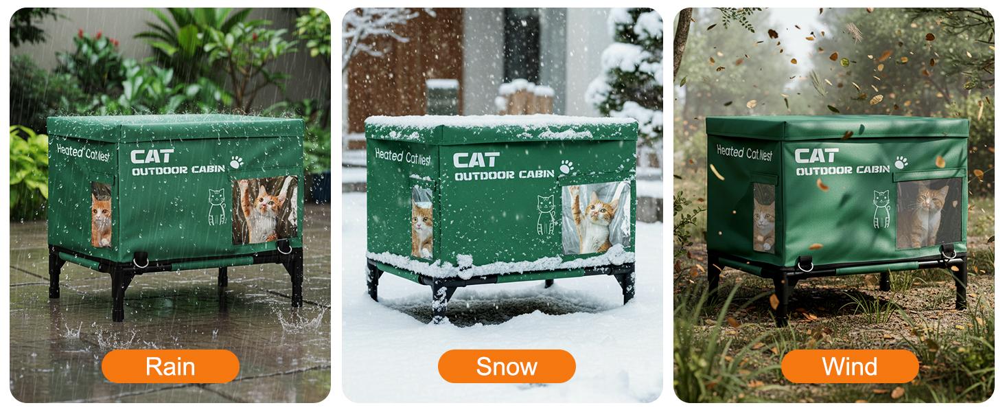 Lilypelle Heated Outdoor Cat House, Weatherproof Winter Cat Shelter with Elevated Base, Large Heated Cat House for Feral & Stray Cats in Yard, Garage or Porch (Power Bank Not Included)