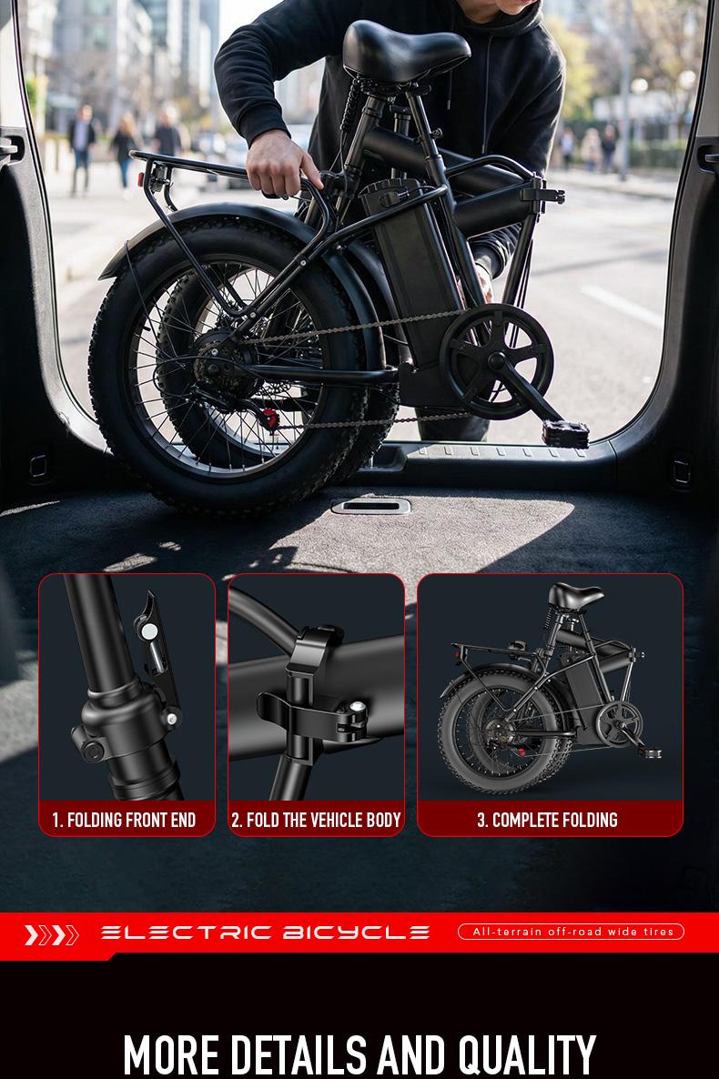 Electric Folding Bicycle with 1500W Peak Power 48V Removable Battery Dual Seats LED Headlight 20-Inch All-Terrain Wide Tires High-Carbon Steel Structure SpringStatements