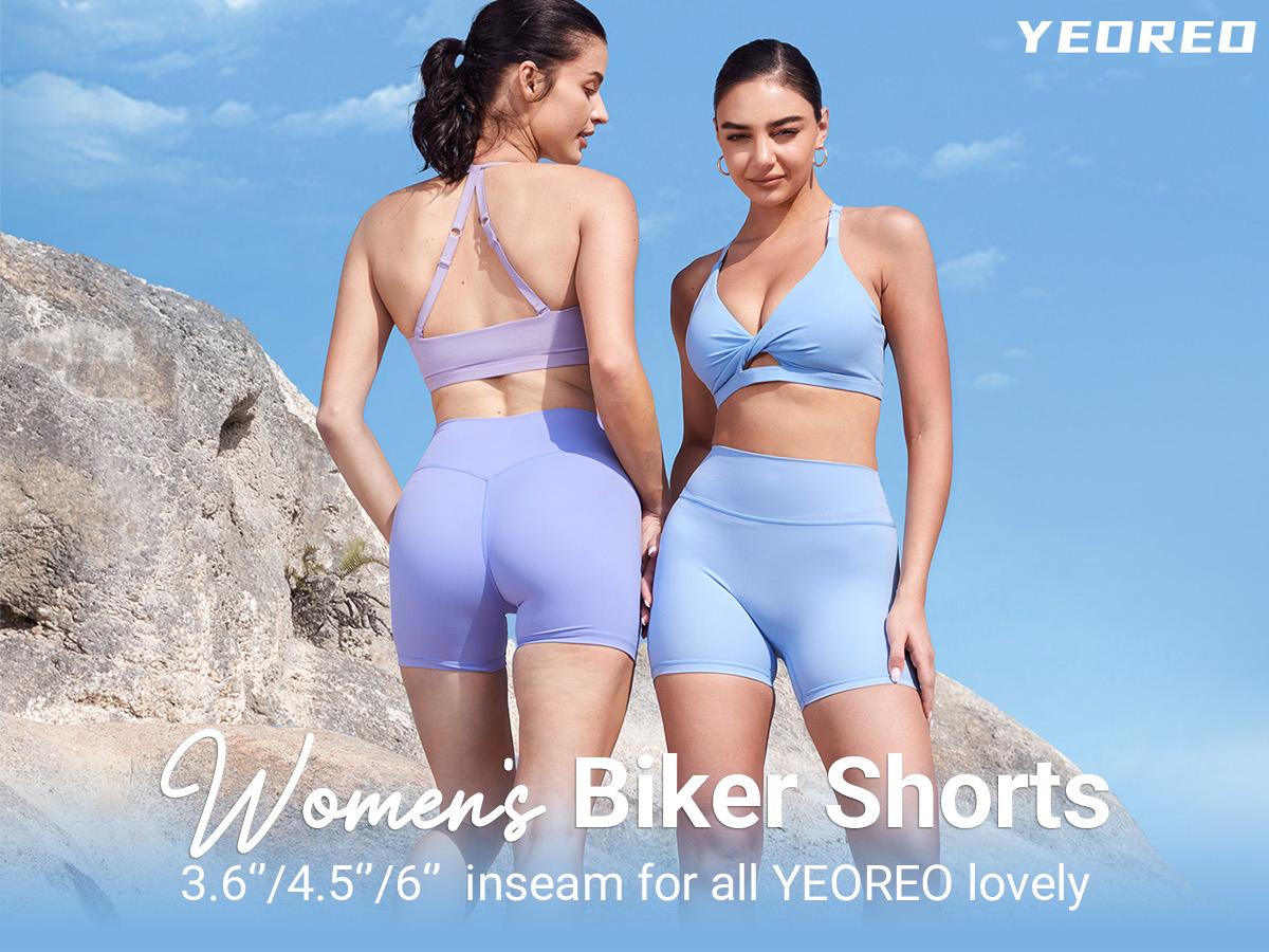 YEOREO Women's Biker Shorts 4.5" Workout Gym Shorts Craze High Waist Tummy Control Hidden Scrunch Running Yoga impact