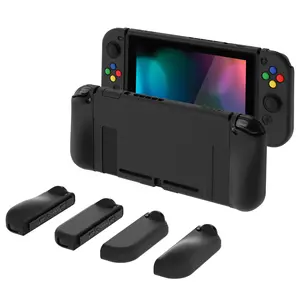 PlayVital AlterGrips Dockable Protective Case Ergonomic Grip Cover for Nintendo Switch, Interchangeable Joycon Cover with Screen Protector & Thumb Grip Caps & Button Caps - Black