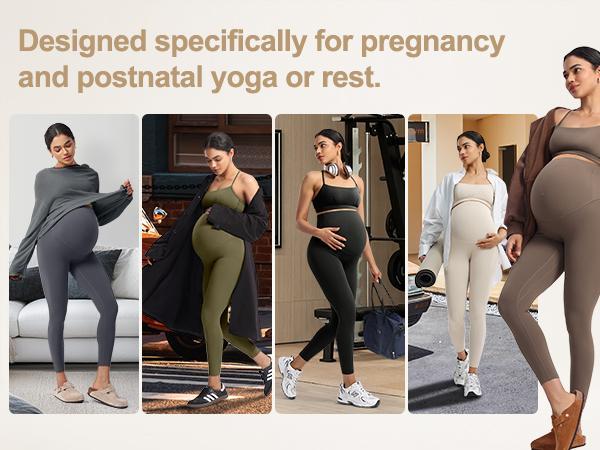 POSHDIVAH Women's Creamluxe Maternity Leggings 25"/28" Over The Belly Pregnancy Yoga Pants Active Workout Leggings