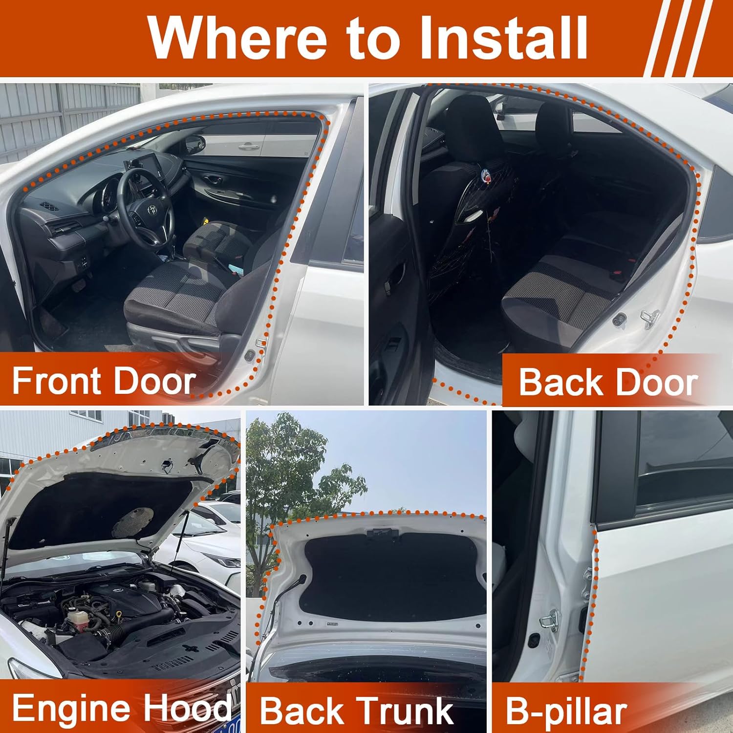 52.5 Ft Car Door Seal Strip Universal Self Adhesive Automotive Weather Stripping, Double Layer 5-Hole Car Door Soundproofing Strip, Rubber Seal Strip for Cars Trucks SUVs RVs Hood Cover