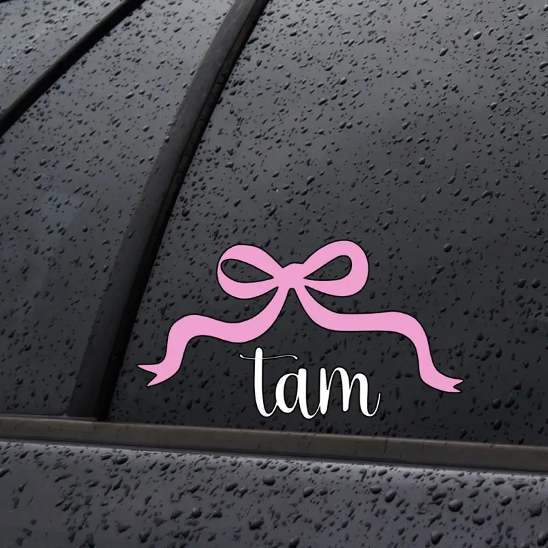 Personalized Bow Initials Vinyl Decal - Customizable Color & Size, Decorative Self-Adhesive Long-Wearing Stickers for Cars, Vehicles, Car Interior Accessories, Mirror/Window Decor