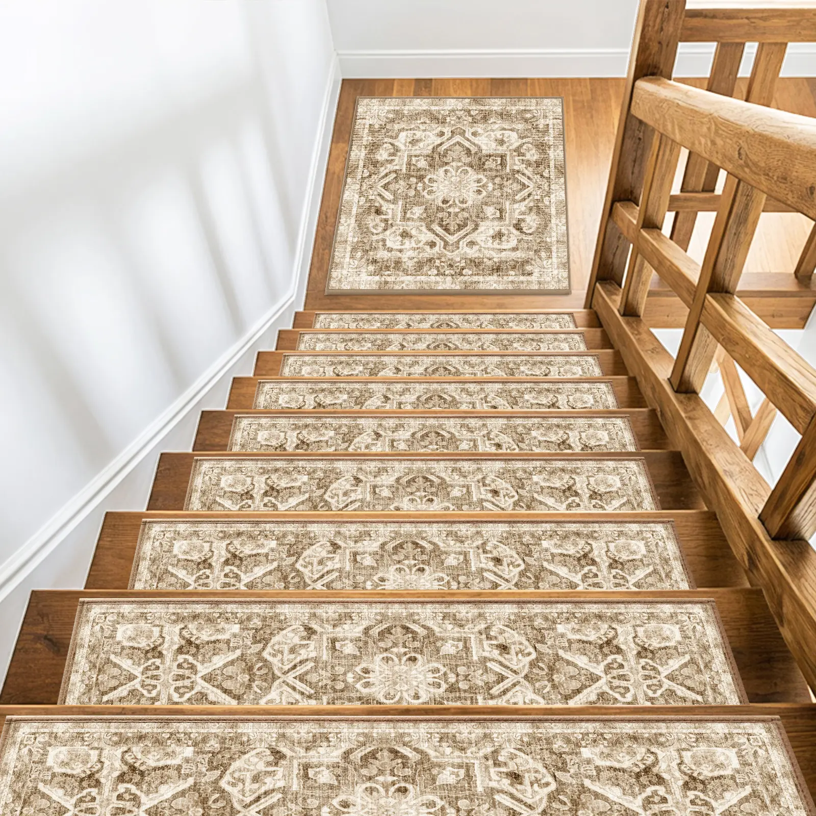 [Deals for You Days] GTUUN Durable Polyester Chenille Stair Treads, 15-Pieces 8x30in Customised Self-Adhesive Machine Washable Stair Mats for Wooden Steps, Dogs, Indoor Use