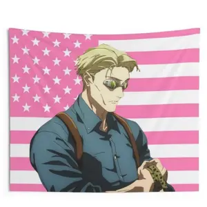 Nanami Pink USA America Flag Tapestry Anime Funny Room Merch Jujutsu Kaisen Aesthetic Cotton Decorative Backdrop Tapestry for Indoor Outdoor Use