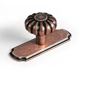 6 Pack Elegant Vintage Bloom Antique Copper Cabinet Knobs with Backplate 1-1/4 Inches Diameter for Kitchen & Bedroom Drawers