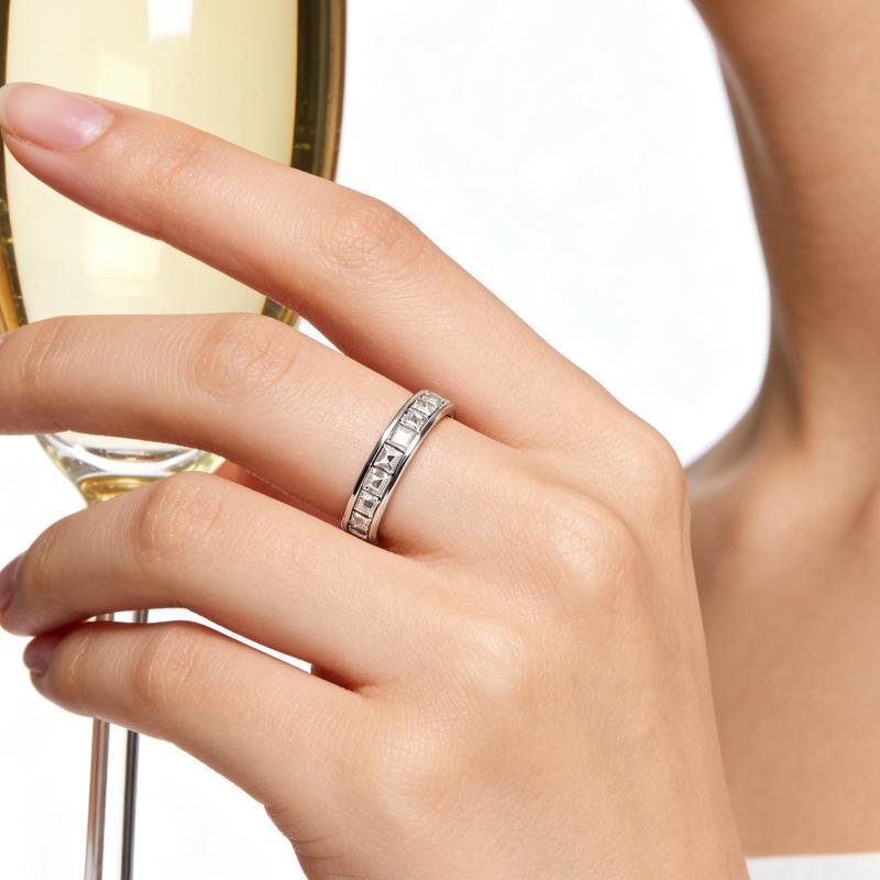 Anxiety Rings for Women and Men Titanium Steel Spinner Fidget Band Rings with Cubic Zirconia for Stress Relief and Wedding Promise Comfort Fit Size 5 to 12