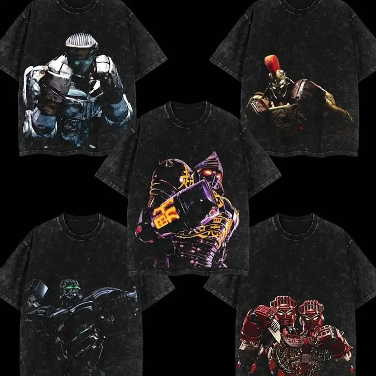COLLECTION Real Steel Menswear Atom Noisy Boy Zeus Twin Cities Midas Gift for movie fans Top Apparel Classic Oversized Seamless Simple Straight Man designer shirts Men's Regular Fit Floral Print Tee Heavyweight Cotton T-Shirts WU4
