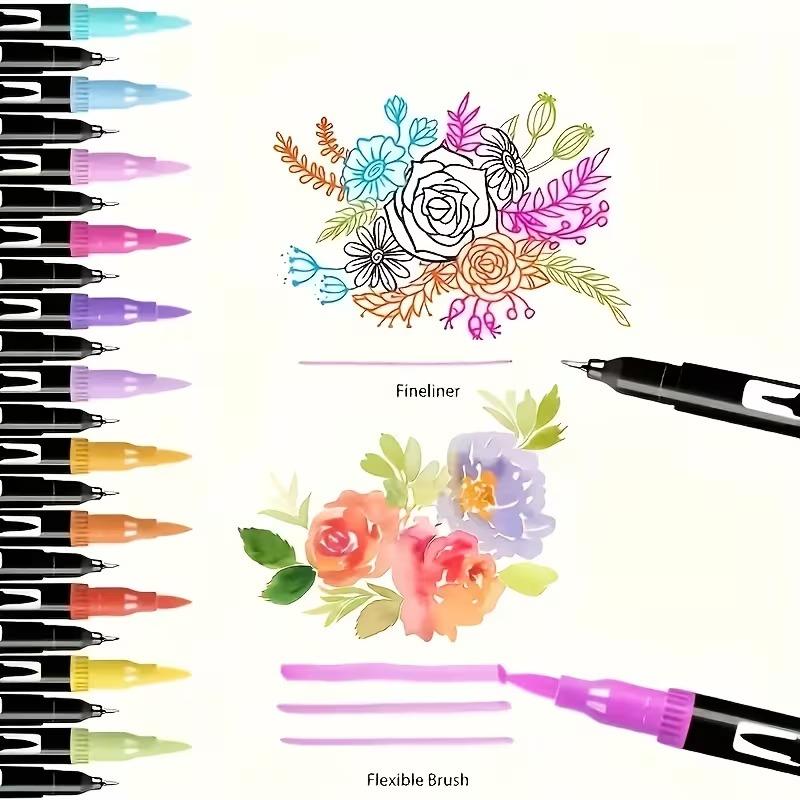 48 Color Duo Tip Pens Art Markers Set,96 Nibs Fine and Brush Tip for Adult Coloring Book Journaling Note Taking Lettering Calligraphy Drawing Pens Supplies