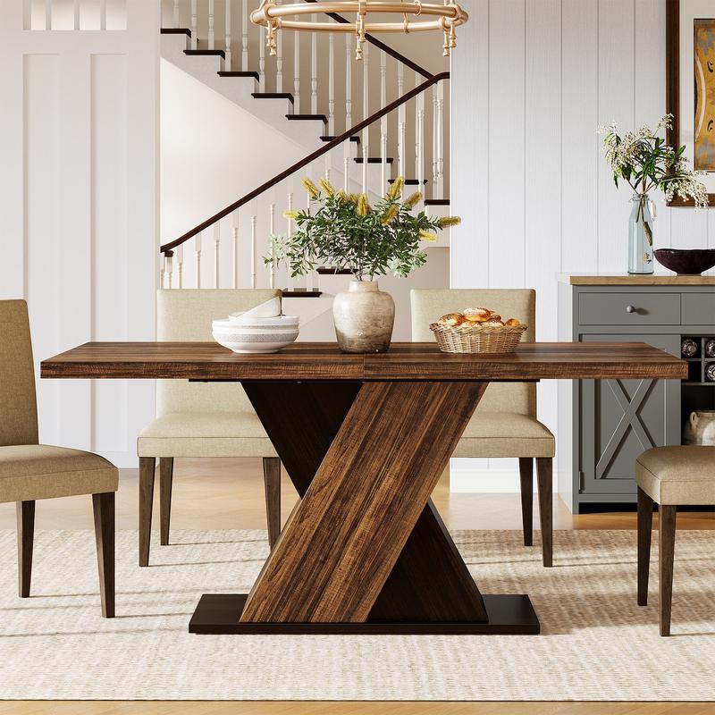 Spaco Farmhouse Dining Table for 4 - 55-Inch Rustic Brown Rectangular Wood Table, Kitchen & Dining Room Table with Solid Wood Legs Spaco Farmhouse Dining Table for 4 - 55-Inch Rustic Brown Rectangular Wood Table, Kitchen & Dining Room Table with Solid Wood Legs