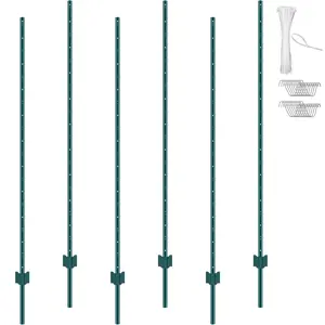 6 Pcs 6FT U-Channel Heavy-Duty Metal Fence Posts - Green Powder Coated, 1.5mm Thick Steel
