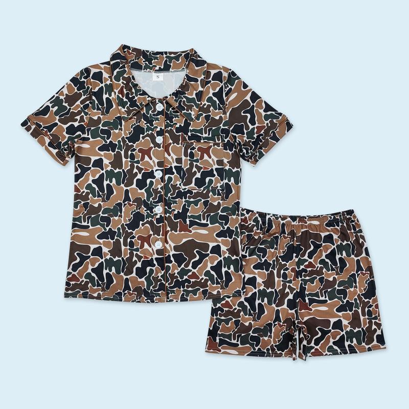 Adult women camouflage short sleeve summer sleepwear pajama set