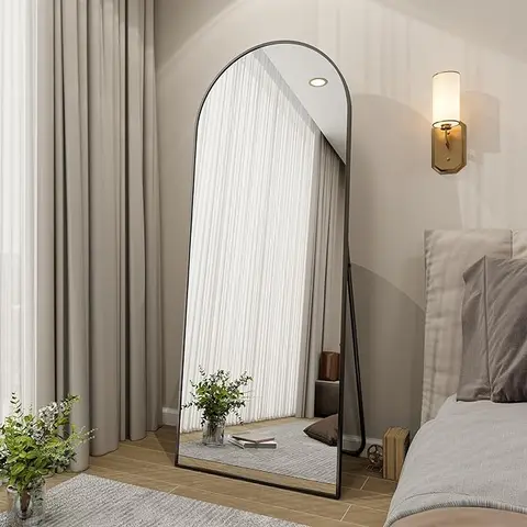 64"x21" Arch True Mirror - Thin Black Aluminum Alloy Frame, Full Body Mirror, 16"Wx59"L Vanity Style, Hanging/Leaning Stand, HD Reflection, Bedroom Items, Apartment Accessories, Makeup Vanity Essential