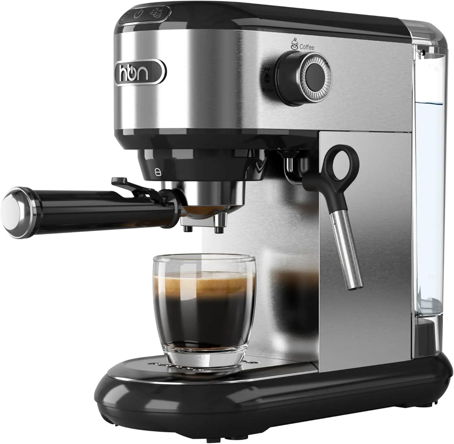 HBN 20-Bar Pump Stainless Steel At Home Espresso Machine - Compact Ground Coffee Maker with Milk Frother, Steam Wand, 34oz Removable Water Tank, 1450W, Golden Crema Top for Home & Office, Corded