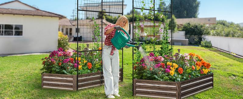 Lilypelle 3 in 1 Raised Garden Bed with Tall Arch Trellis for Climbing Plants, Galvanized Planter Box Outdoor for Gardening, Vegetables, Flower