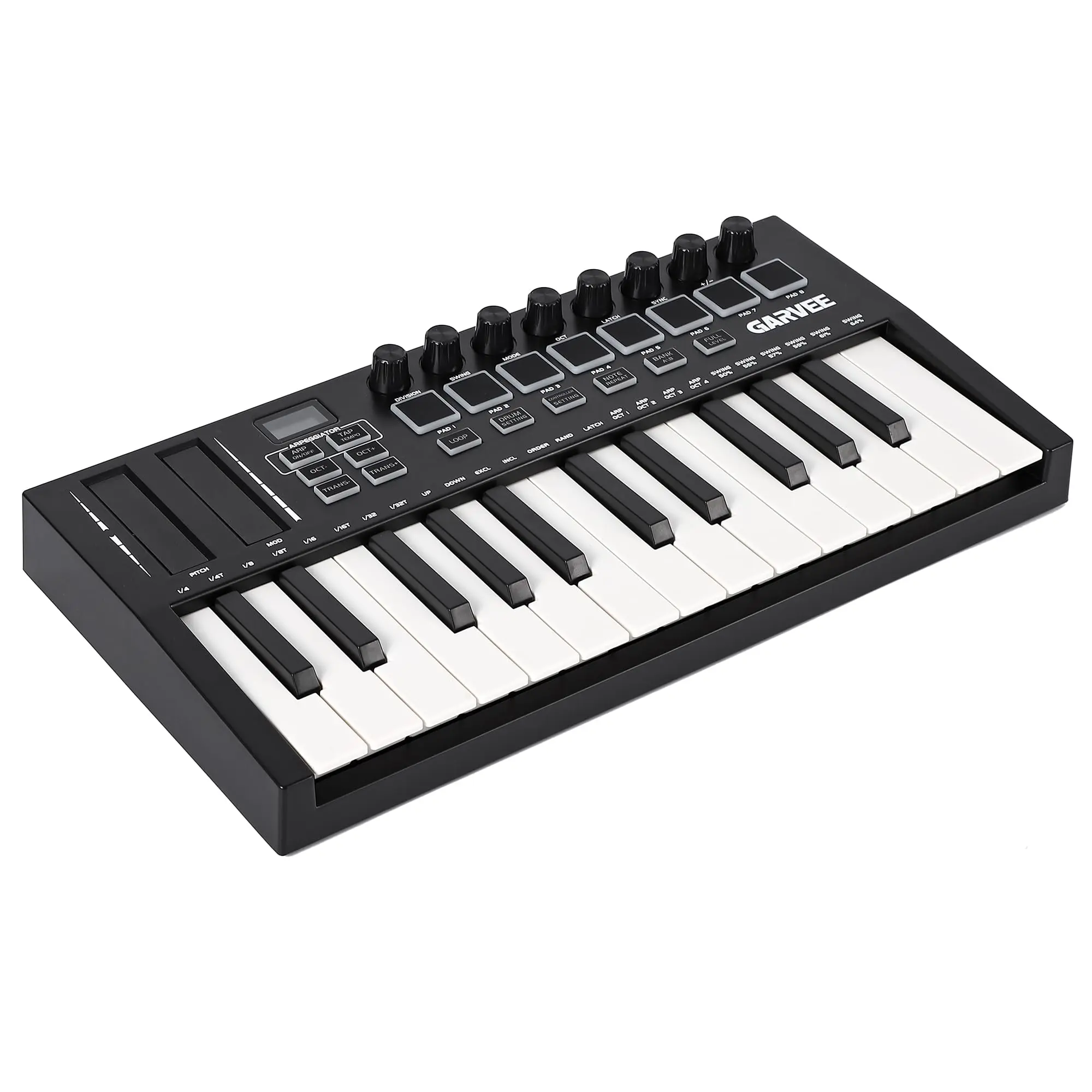GARVEE 25-Key USB MIDI Piano Electronic Keyboard Controller - Compact ABS Construction, USB Interface, 8 Drum Pads, 8 Knobs, OLED Screen, Seamless DAW Integration for Music Producers, Piano Electronic Keyboards