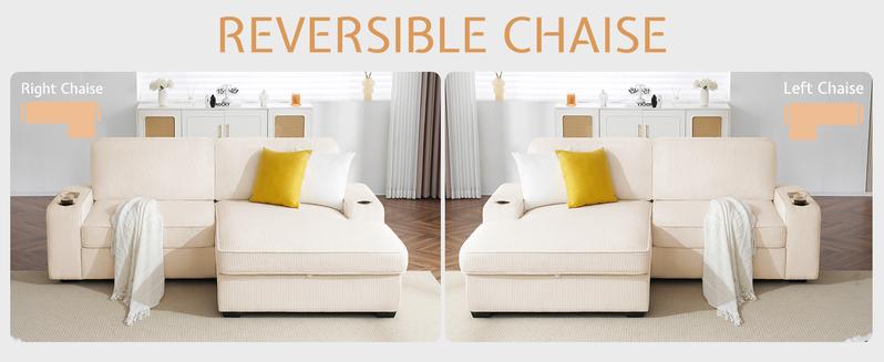 AMERLIFE Sofa, Modern Sofa Couch with USB Charging Ports & Cup Holders, Comfy Sofa- Deep Seat Couch for Living Room