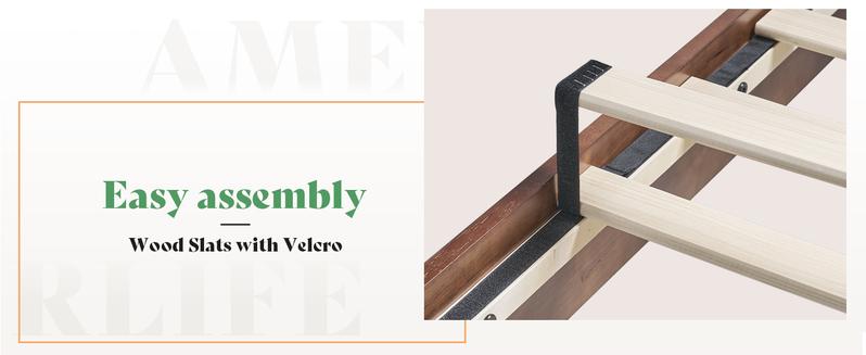 AMERLIFE Solid Wood Platform Bed Frame with Upholstered Tufted Headboard/Solid Wood Foundation, Pull-spot Tufted Handcraft, No Box Spring Needed, Bedroom Furniture/Best Gift Ideas/Christmas Gifts