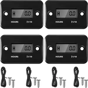 4 Pieces Hour Meters for Small Engines Inductive Digital Engine Meter Automatically Shutdown Tachometers Small Hour Tachometers for Motorcycle Lawn Mower Generator Chainsaws (Black) Frienda