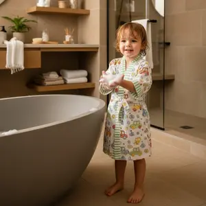 Tiny Wheels Hand Block-Printed Robe - 100% Cotton