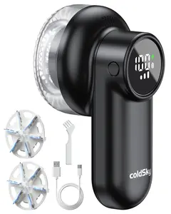 ColdSky Rechargeable Fabric Shaver with Digital Display 6-Leaf Blades 3-Speeds Defuzzer for Clothes Furniture Sofa Pink Portable Cleaning Tool Black2