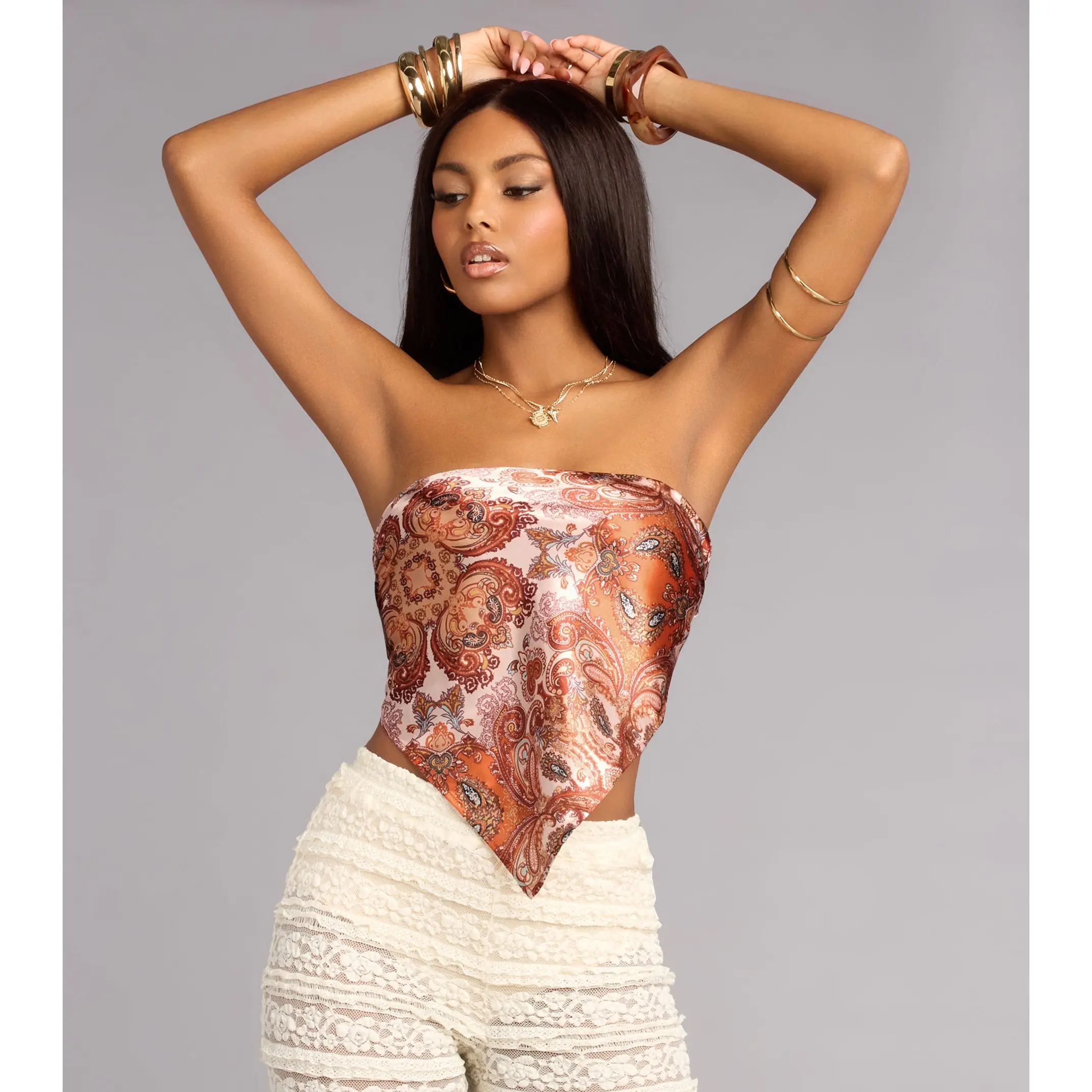 Vintage Heat Satin Paisley Top
