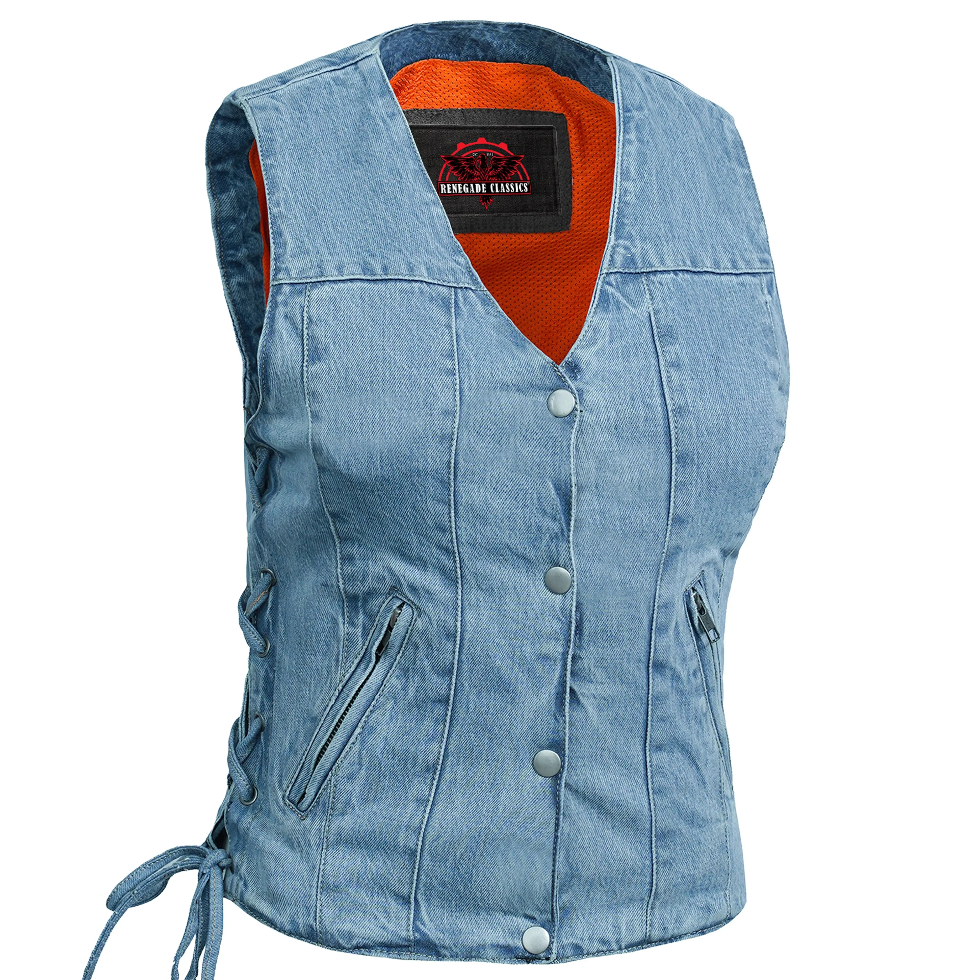 Women's Single Back Panel Concealed Carry Denim Vest - Blue