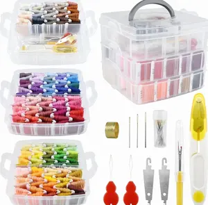 187 Pcs Embroidery Thread Floss Kit, 150 Colors Cross Stitch Threads Friendship Bracelet String and 37pcs Tools kit for Friendship Bracelets Arts DIY Crafts with 3-Tier Transparent Organizer Box