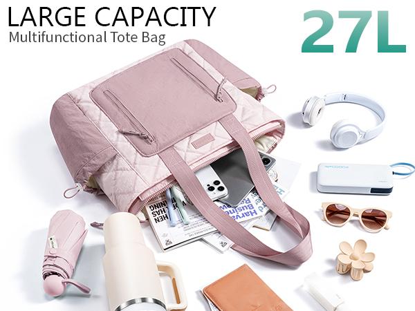 Bagstellar Puffer Tote Bag for Women, Lightweight Large Work Tote Laptop Bag, Travel Tote Bag with Zipper Gifts for Women Teacher Nurse Quilted Shoulder Bag for School Gym