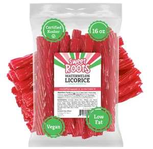 Sweet Roots Watermelon Licorice Twists – 1 Bag (16 oz) – Jumbo Size Licorice Sticks | Made with Real Fruit Juice Concentrate | Vegan, Fat Free, Kosher | Soft Gourmet Licorice Candy