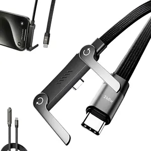 Sideways Phone Charger, 2 in 1 Invisible Holder Charger Cable, 240W Braided Fast Charge Cable with Built-in Phone Stand, 2026 New Foldable Durable USB-C Cord for Phone