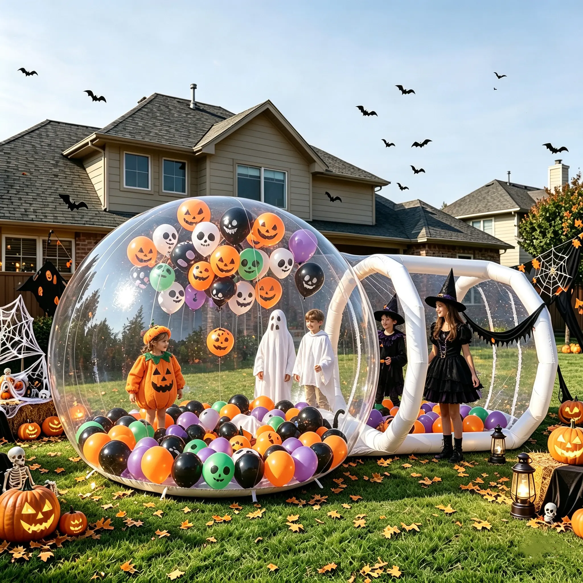 3M Transparent Airtight PVC Inflatable Bubble House Playground Equipment, Unisex Kids Outdoor Play Plug-in Pump Sports Bouncy Castle, 10ft Dome Tent Play Center with Easy Setup for Indoor-Outdoor Birthday Parties