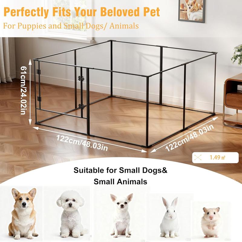 Bingopaw Acrylic Dog playpen Indoor: Clear Puppy Pen for Small Medium Dogs Cats with Metal Frame - 8panels 24inch Tall Transparent pet Fence with Door for Rabbits Guinea Pig