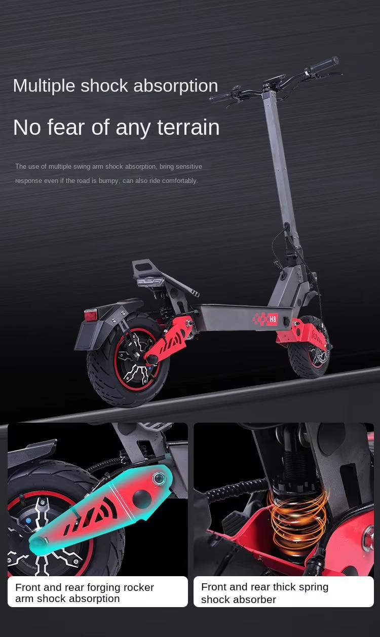 H8 Carbon Steel 2-Wheel Kick Commuting Scooter - 6000W Dual-Drive, Adult Long-Range, Overseas Warehouse Spot, Straight Hair Design, Two-Wheel Kick Scooters